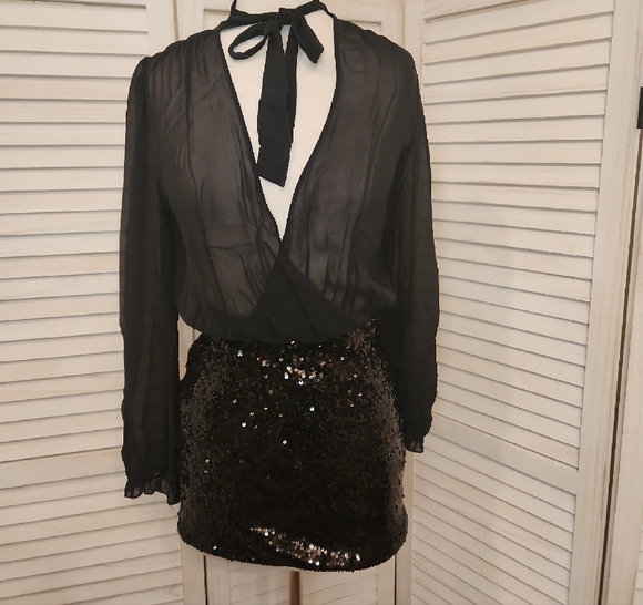 Marciano Black Sheer Dress with Sequin Skirt Size M - Picture 2 of 6